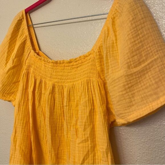 Joyspun pastel yellow Sleeve off Shoulder blouse 100% cotton muslin gauze 12-14 - Picture 3 of 7